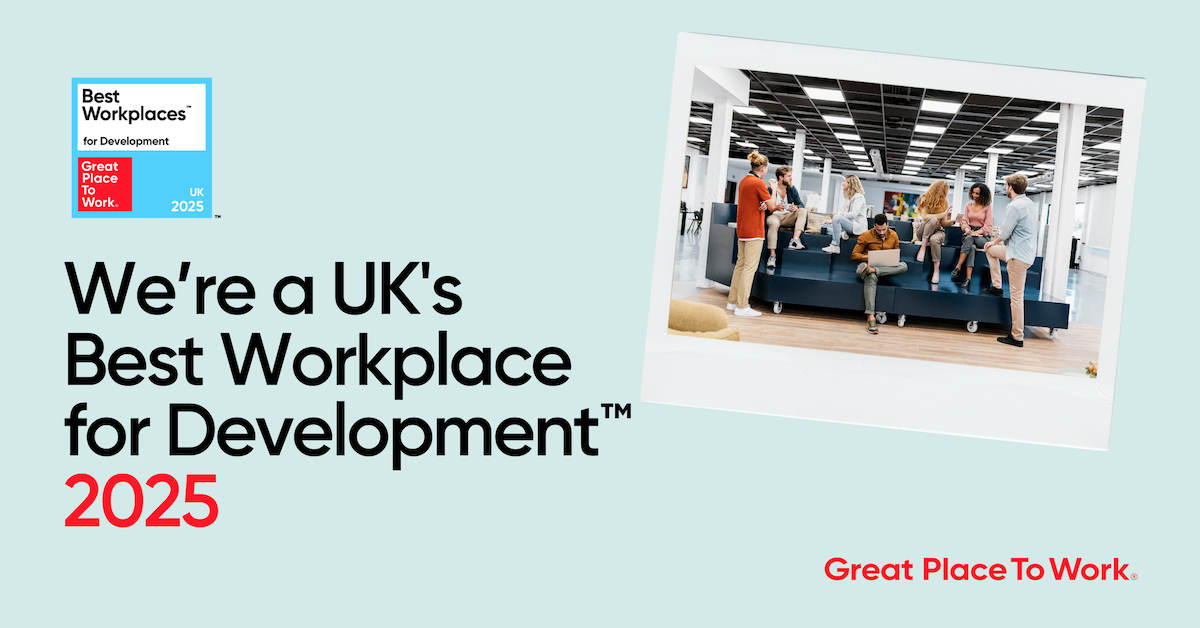 Best Workplaces graphic with text and a generic image showing a group of people in an office environment