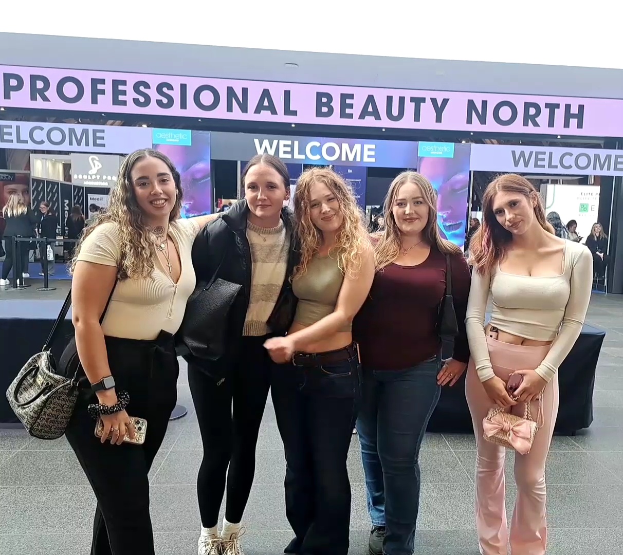 Group of five beauty students in attendance at the Professional Beauty Manchester event. 